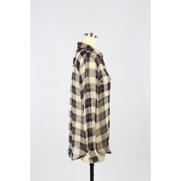 EQUIPMENT Slim Signature Plaid Check 100% Silk Chiffon Button Up Shirt, Size S - Picture 2 of 15